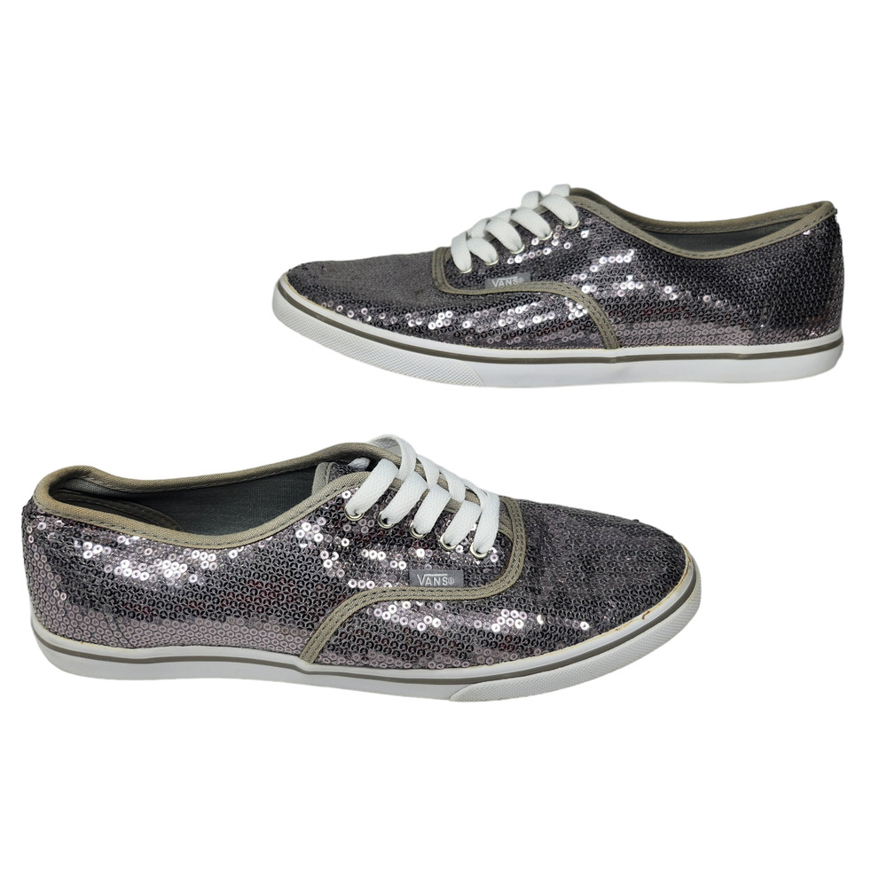 Vans Shoes Womens 9 Silver Sequin Metallic Shiny Disco Skate Skateboard Low Tops